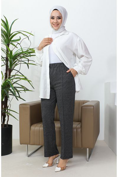sefamerve Pantaloni cu dungi jacquard 1037a 1037a-01 Negru