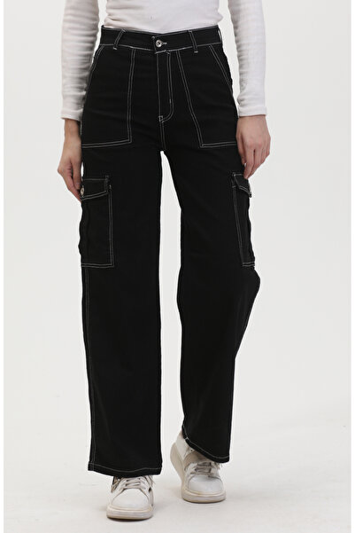 sefamerve Kargo Cep Kot Pantolon 2828-06 Siyah Beyaz