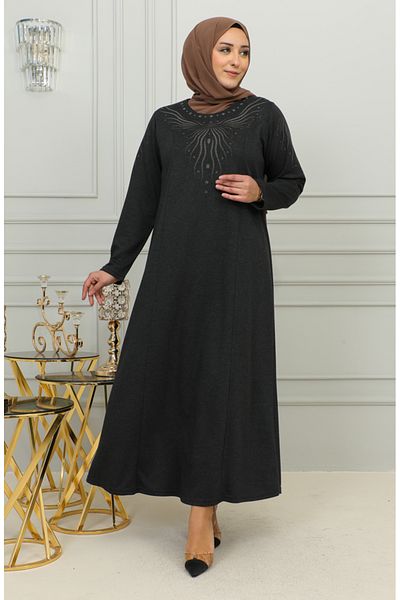 sefamerve Κεντητό Φόρεμα Βισκόζης Plus Size 4956-04 Μαύρο