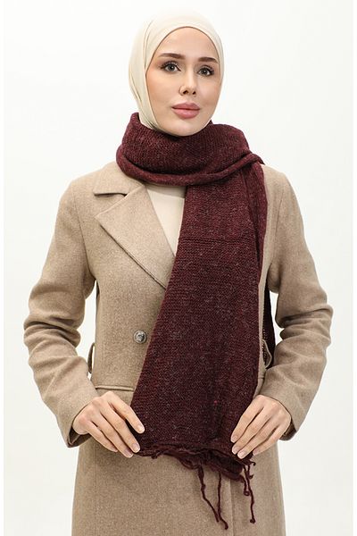 sefamerve 2064-08 Πλεκτό σάλι ώμου Plum Knitwear
