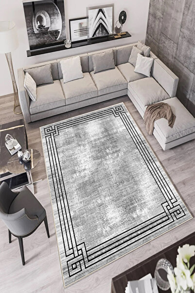 Hülya Home Kesme Halı Desenli Dijital Baskı Yıkanabilir Kaymaz Taban İnce Sal...