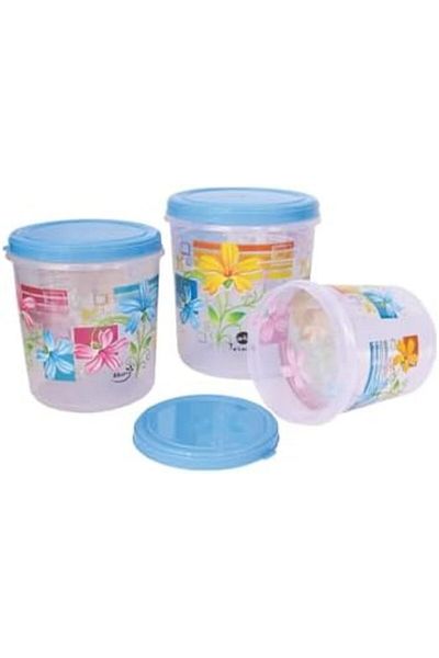 Generic Bisbell Floral Delights Food Storage Containers with Blue Lids, 1000/2000/3000 ml, Set of 3,BB1205