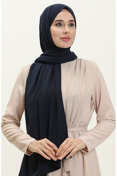 sefamerve Aymina Silk Cotton Navy Blue Shawl - 8612-01