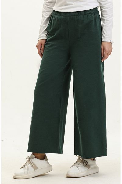 sefamerve Emerald Green Wide Leg Elastic Waist Trousers 6108-01