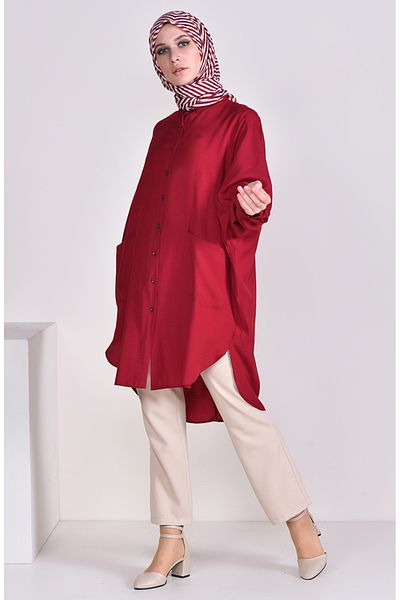 sefamerve Tunica din vascoza cu buzunare 6480-04 Rosu Claret