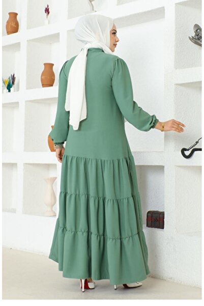 sefamerve Jessica Krep Ferace 0031-01 - Πράσινη, κλιμακωτή φούστα