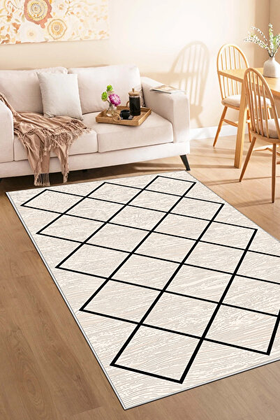 df home Salon Halısı Geometrik İskandinav Eskitmeli Dijital Baskı Yıkanabilir...