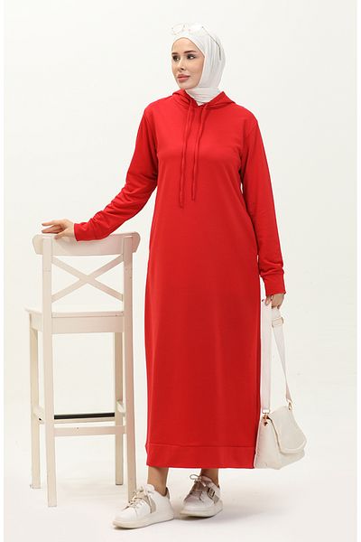sefamerve Rotes Sportkleid mit Kapuze – 0190-01, zwei Fäden