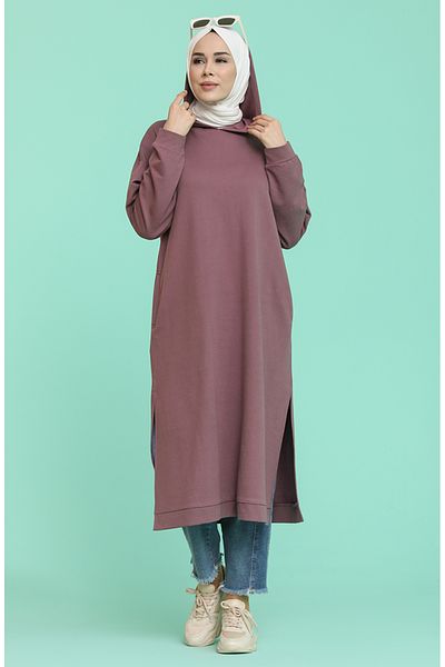sefamerve Dark Lilac Hooded Sports Tunic - 3007-06
