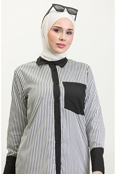 sefamerve Çizgili Garnili Tunik 4821-03 Siyah