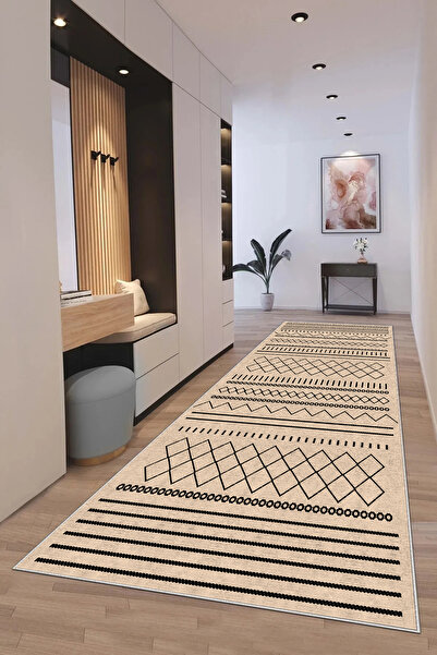 Hülya Home Runner Geometric Scandinavian Antique Digital Printing Washable Non-Slip Base 8176Yollukhulya