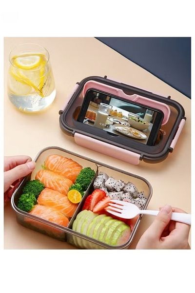 COOYA Large Lunch Box - 3 Compartment Lunch Container,Food Grade Plastic Lunch Box with Spoon and Fork