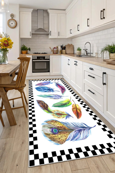 Evimle Makinede yıkanabilir kaymaz taban leke tutmaz mutfak halısı salon halı...