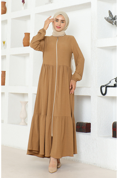 sefamerve Ferace με φερμουάρ σε χρώμα καφέ γάλακτος 1018-01