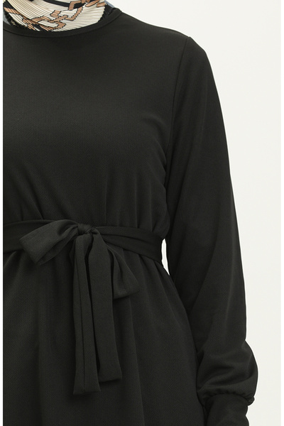 sefamerve Black Belted Tunic and Trousers Set - 0690-09