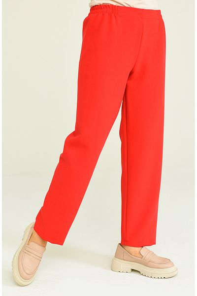 sefamerve Pantaloni roșii cu talie elastică cu picior drept - 2062-25