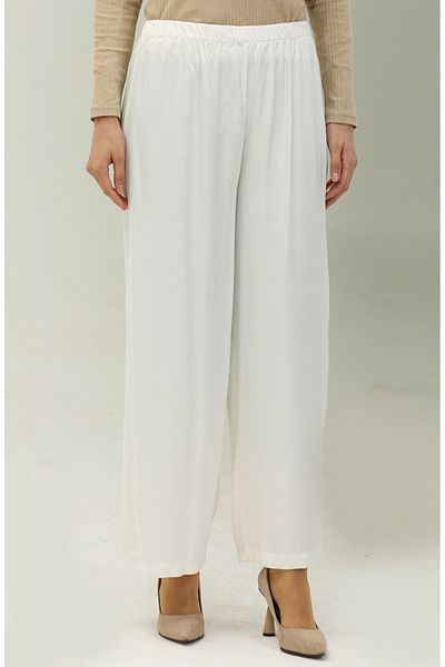 sefamerve Ecru Colored - Wide Leg and Elastic Waist Trousers 25104-01