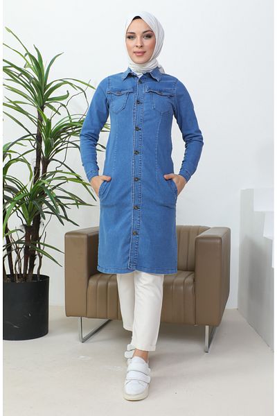 sefamerve Jachetă lungă de blugi albastru denim - 36001-01