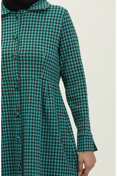 sefamerve Green Houndstooth Patterned Buttoned Cap - 1981-03