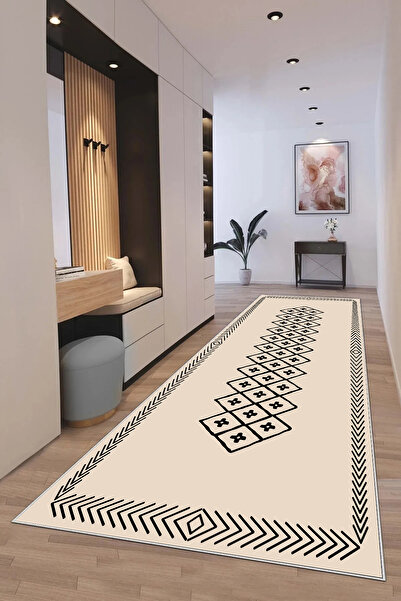 Hülya Home Runner Geometric Scandinavian Antique Digital Printing Washable Non-Slip Base 8177Yollukhulya