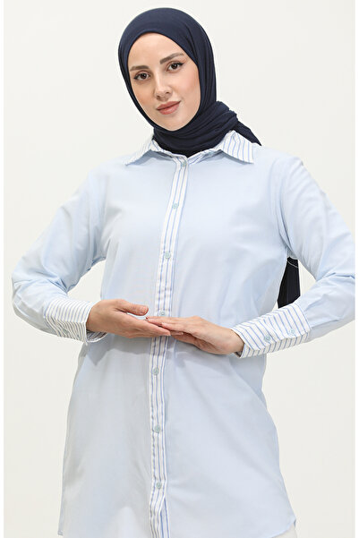 sefamerve Çizgili Garnili Tunik 4823-02 Mavi