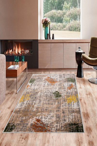 UZZA Kesme Halı Desenli Dijital Baskı Yıkanabilir Kaymaz Taban İnce Salon Mut...