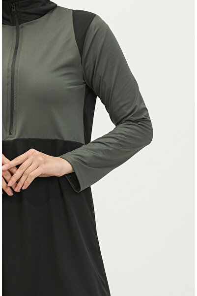 sefamerve 2317-04 Model Khaki Black Zippered Hijab Swimsuit