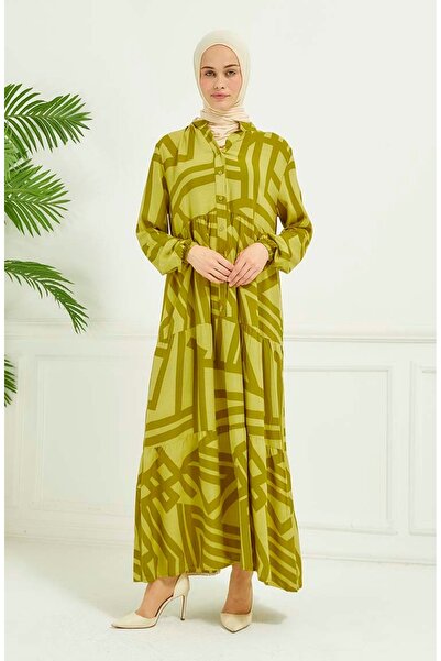 sefamerve Сукня з геометричним візерунком олійно-зеленого кольору 410606