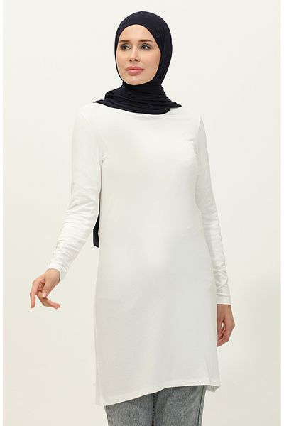 sefamerve Ecru Combed Cotton Tunic - 10645-06 Model