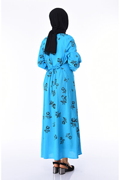 sefamerve Φόρεμα με σχέδιο Şile 0450-07 Τιρκουάζ