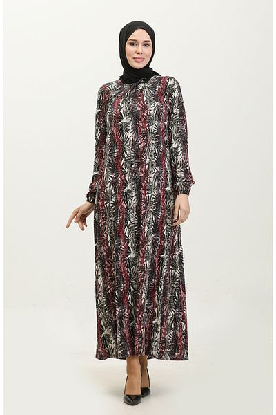 sefamerve Φόρεμα με μοτίβο βισκόζης Plus Size - 44851F-04 Plum