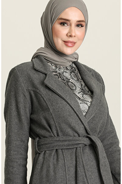 sefamerve Kuşaklı Kışlık Kaban 612970-02 Gri