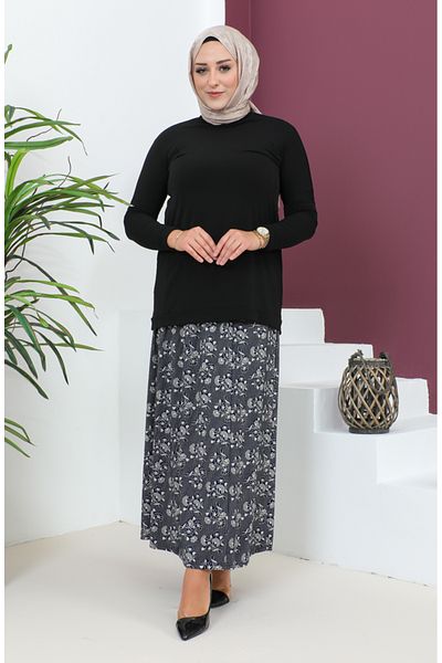 sefamerve Fusta din viscoza bleumarin - Marime Plus, Piesa, 4360L-02