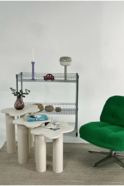 kuppdesign Bloom Yan Sehpa 3'lü Set Krem