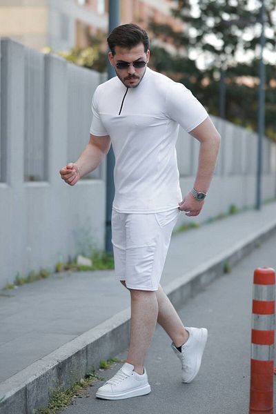 YUNED Men's Diver Half Zip Shorts Set