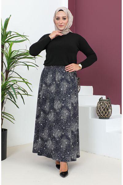 sefamerve Fusta din viscoza bleumarin - Marime Plus, Piesa, 4360D-02