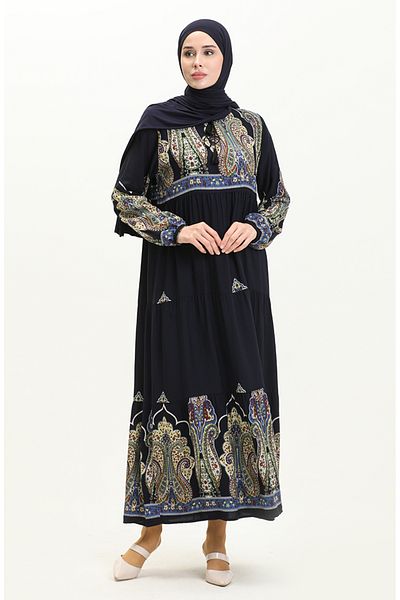 sefamerve Φόρεμα Navy Blue Viscose Printed - 4073-05