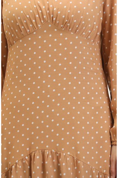 sefamerve Puantiyeli Elbise 1899-02 Hardal Krem