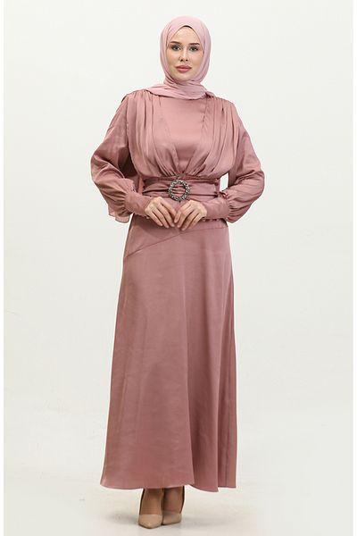 sefamerve Βραδινό φόρεμα Dusty Rose Satin - Tiered Dress 6001-05