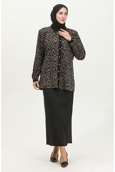 sefamerve Πουκάμισο με μοτίβο Plus Size 3605-03 - Black Mink
