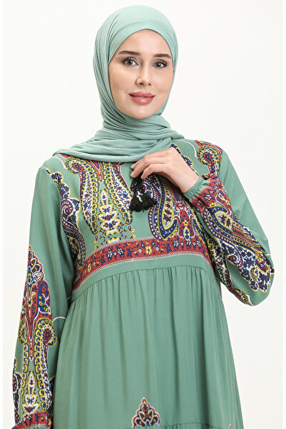 sefamerve Φόρεμα βισκόζης με πράσινο σχέδιο - 4073-02