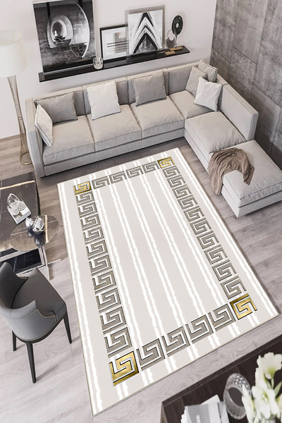 Hülya Home Kesme Halı Desenli Dijital Baskı Yıkanabilir Kaymaz Taban İnce Sal...