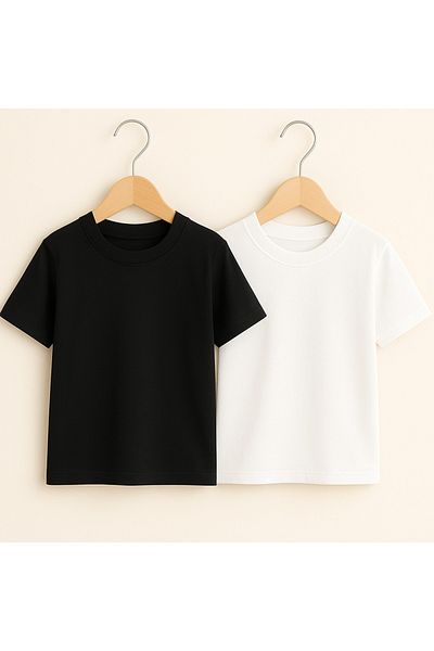 Hilal Akıncı Kids Unisex Basic Κοντομάνικο Μπλουζάκι 2-τεμαχίων Μαύρο Λευκό
