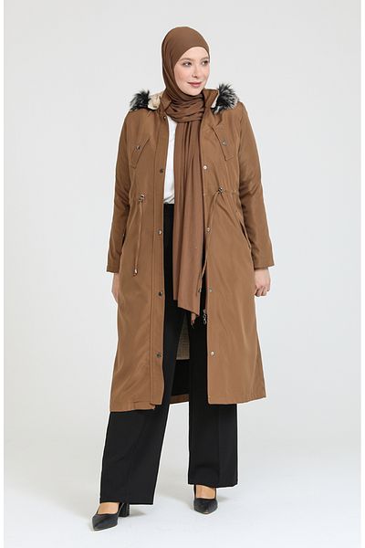sefamerve Taba Bondit Fabric - Παλτό μεγάλου μεγέθους με φερμουάρ 11455-04