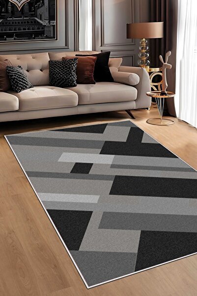 df home Salon Halısı Geometrik İskandinav Eskitmeli Dijital Baskı Yıkanabilir...