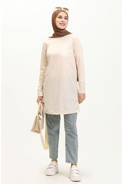 sefamerve Cream Plain Sports Tunic - 6016-03