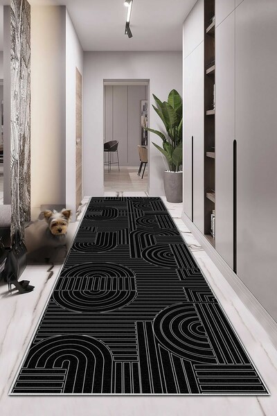 df home Yolluk Geometrik İskandinav Eskitmeli Dijital Baskı Yıkanabilir Kayma...