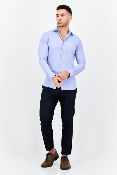 Scotch & Soda Men Modern Fit Micro Dot Long Sleeve Dress Shirt, Light Blue