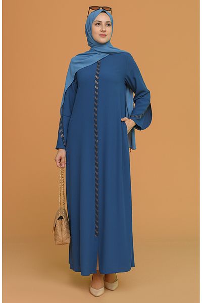 sefamerve Indigo Large Size Ferace με πέτρινη ρίγα 5032-03