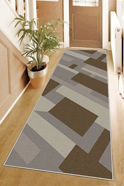 Hülya Home Runner Geometric Scandinavian Antique Digital Printing Washable Non-Slip Base 9024Yollukhulya